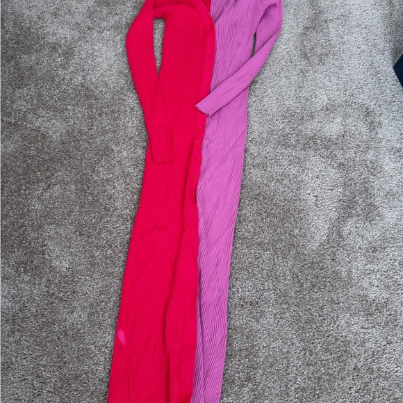 STAUD Two-Tone Long Sleeve Dress in Pink and Red - Picture 3 of 5